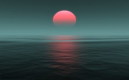 PINK - moon, water, green, pink, sky