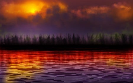 SUNSET LAKE - colors, sky, lake, sunset