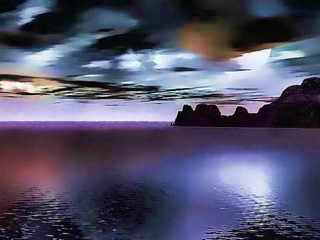 Dark sea - cg, purple, dark sky, clouds, sea