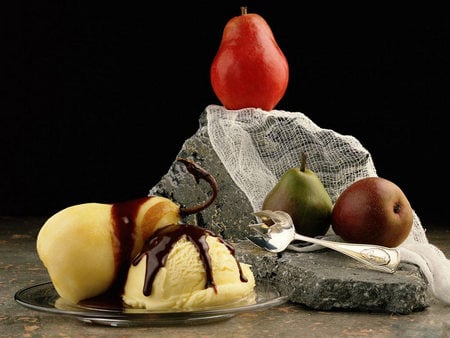 icecream with pears - fruits, delicious, icecream, pears