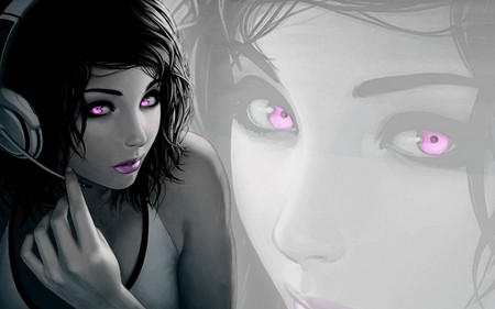 PRETTY PINK EYES - female, reflection, eyes, pink