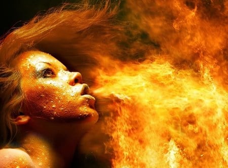 Burning breath - burning, flames, girl, burning breath, breath, fire, fantasy, cg, face, fiery, beautiful