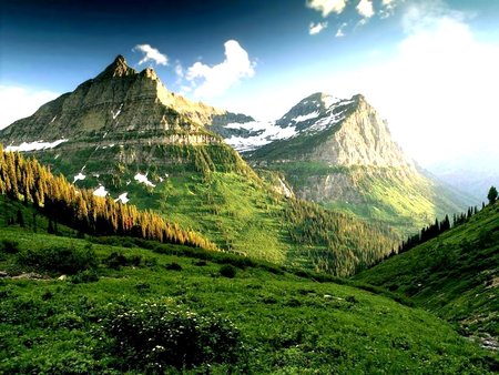 Green Mountains - beauty, sky, landscape, mountains, outdoors, nature, view, clouds, grass, photo