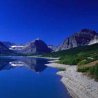 blue sky and blue lake mountain