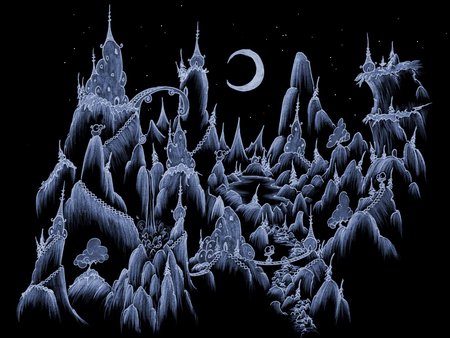 Mountain village at Night - black, grey, silver, mountain village, night, dark