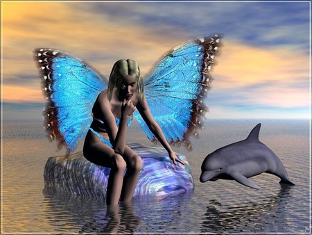 Fairy with Dolphin - fairy, dolphin