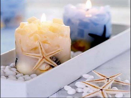 starfish candle - candle, starfish, yellow, blue