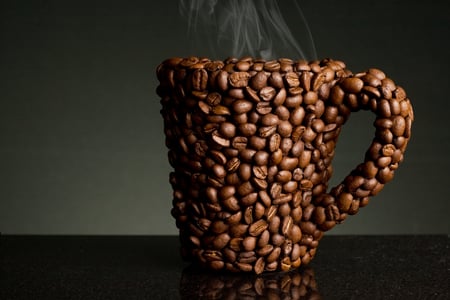 Another Cup Of Coffee - flavor, creative, steam, coffee beans, mug, nice, art, abstract, beautiful, hot, coffee, minimal, photography, tasty, wonderful, black, design, beans, cup of coffee, 3d, cup