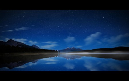 STARRY BLUE NIGHT - mountains, reflection, starry, night, blue