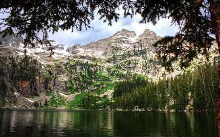 crater lake - lake, trees, green, crater