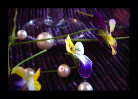 pansy - pansy, yellow, pearls, blue