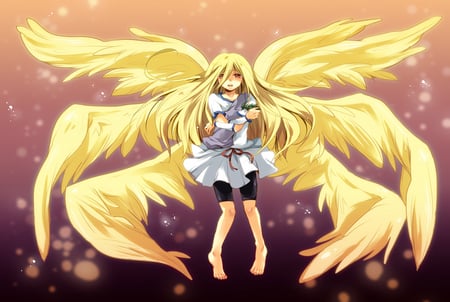 yellow wing - cute, anime, angel, wings