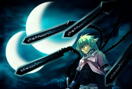 UB__Punishment - anime, blades, moon, boy