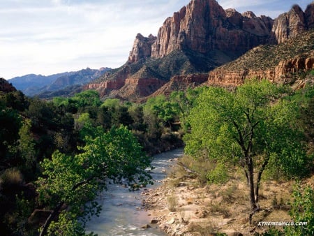 nature art work - nature, sky, trees, water, mountains