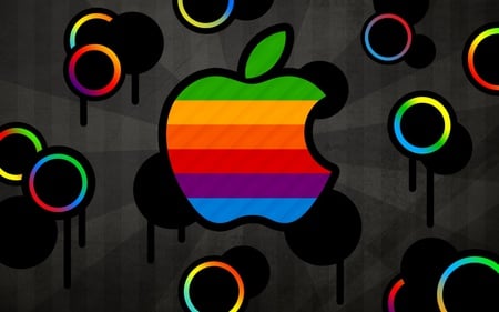 Colorfull Apple - abstract, harmony, cg, black, colorss, mac, system, 3d, circle, apple, technology