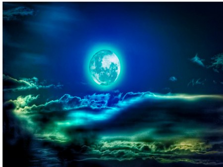 MYSTICAL MOONLIGHT - moon, blue, green, mystical