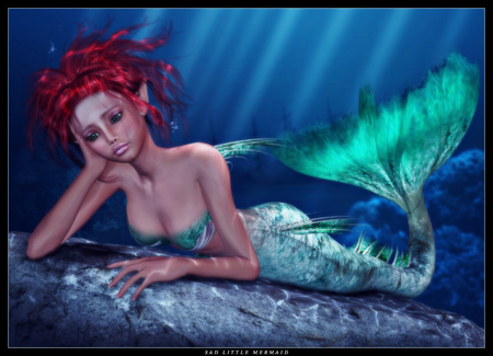 Sad Little Mermaid by Vexiphne - art, fantasy, mermaid, cg