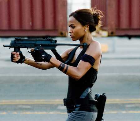 Zoe-Saldana - actress, female, girl, gun