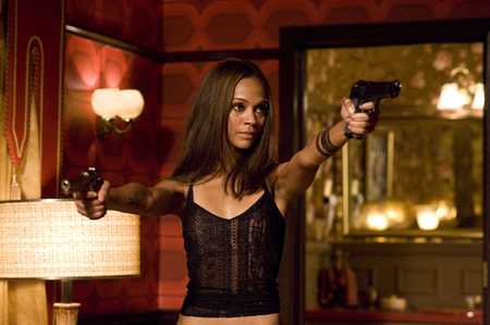 Zoe-Saldana - actress, female, girl, gun