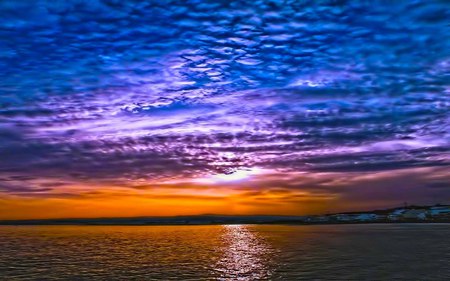 End Of A Day - ray, blue, sea, beauty, reflection, sky