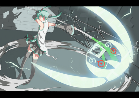 Hatsune Miku - slash, anime, stage, skirt, twintail, girl, hatsune miku, negi, miku, hatsune, vocaloids