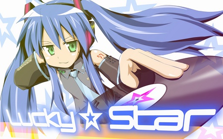 Hatsune Miku - hatsune, miku, cute, vocaloids, lucky star, anime, dj, stars, twintail, record, disc, hatsune miku