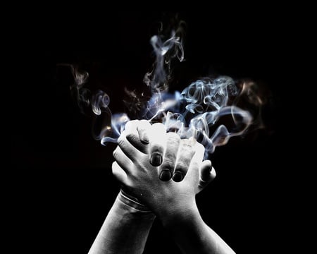 Hands - black and white, clap, hands, smoke