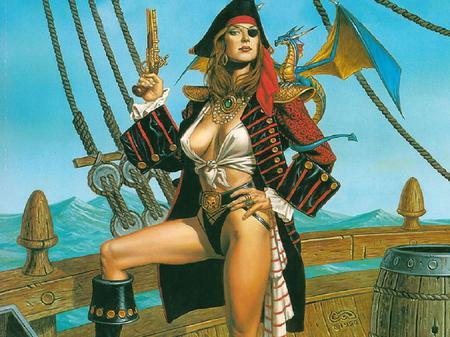 Pin-up Pirate - fantasy, dragon, sexy, pirate