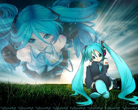 Hatsune.Miku. - vocaloid, nature, miku, blue, hatsune