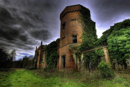 Abandoned Building - clouds, house, grees, trees, beautiful, grass, abandoned, architecture, nature, houses, sky, building