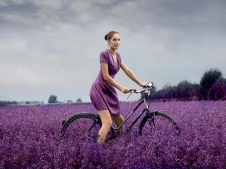 Beautiful woman - woman, nature, bike, beautiful, violet