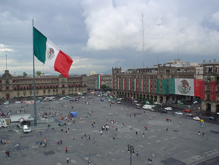 Mexican flag at the Zocalo - zocalo, mexico, picture, flag