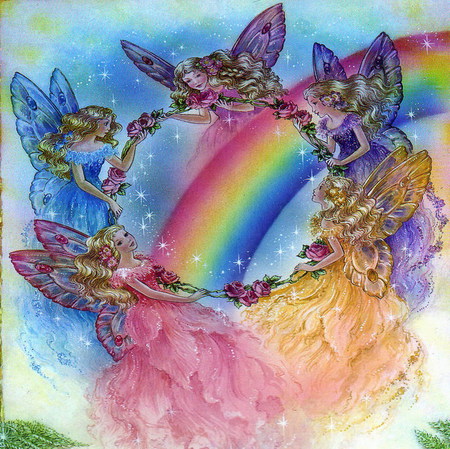 rainbow fairies - fairies, colorful, rainbow, dance, circle