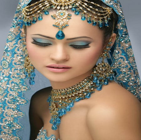 beauty - india, jewels, wedding dress, blue