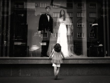 Someday - storefront, girl, wedding, bride and groom, black and white