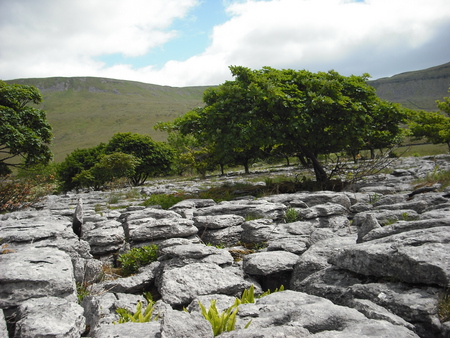 Limestone Pavement - limstone, sky, hills, landscape