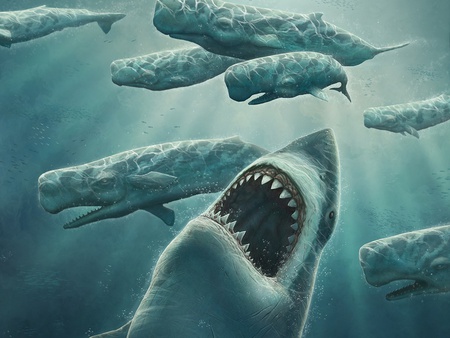 Megalodon - sealife, ocean, giant, shark, blue, predators, whales, fantasy