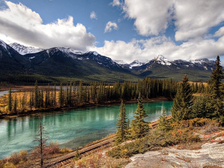 nature - trees, hills, water, nature, mountains, sky, glass