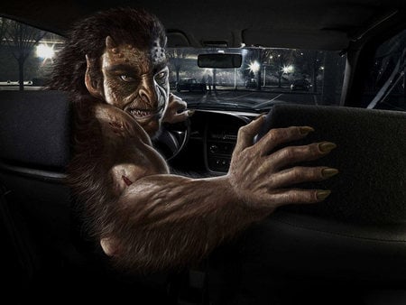 hey where to?? - scary, freak, evil, werewolf, face, hd, ugly, car, cool, hand, horror