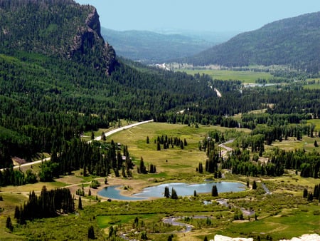 Beautiful Valley - lakes, valley, hills, colorado, roads, mountains