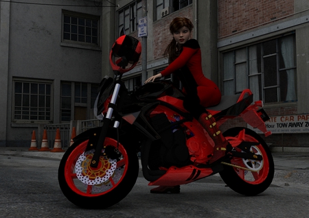 Woman - woman, motorcycle, 3d, red