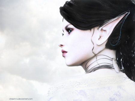 Elf - white, fantasy, 3d, beautiful