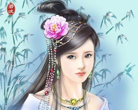 Oriental Maiden - nice, beauty, sexy, hot, girl, pretty, beautiful, peony, anime, oriental, chinese, bamboo, cute, flower