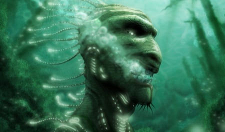 Acuatic creature - monster, amphibian, green, underwater