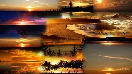 Beach Sunsets - beaches, sky, beach, collage, sun, widescreen, clouds, sunsets, firefox persona