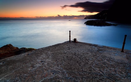 Small Pier - nature, ocean, pier, sunset