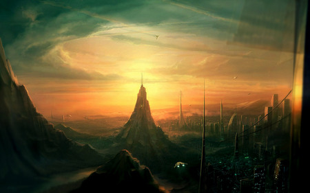 Scifi Landscape - mountains, scifi, sunset, landscape