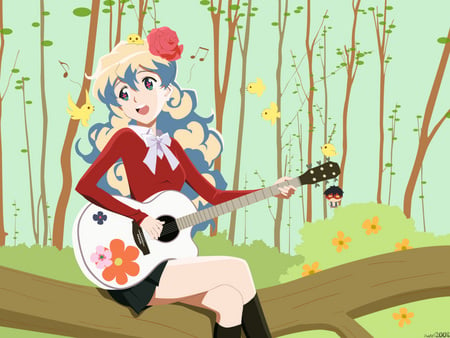 Nia Playing Guitar - nia, guitar, anime, gurren lagann