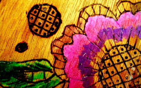 Wood art - flower, art, green, wood