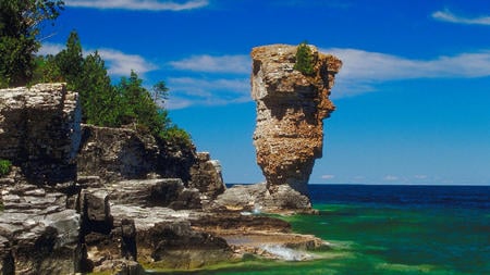 ocean - clouds, beautiful, green, ocean, rocks